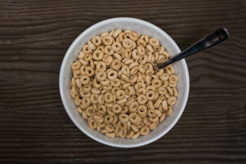 cereals in bowl with spoon
