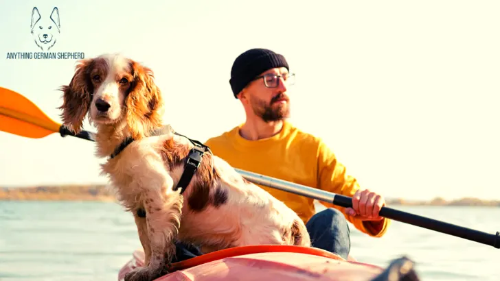 person kayaking with dog